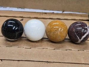 Lot of (4) Polished Solid Spheres - Ocean Jasper, Brecciated Red Jasper, Picasso Marble, White Howlite 2