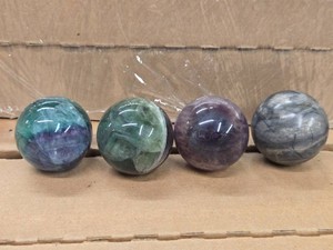 Lot of (4) Polished Solid Spheres - Rainbow Fluorite, Purple Fluorite, Silver and Black Moonstone 2