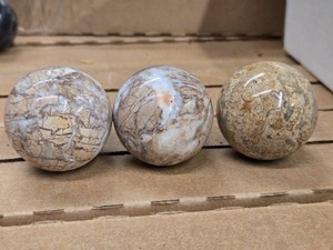 Lot of (3) Polished Solid Spheres - Septarian (x2), Fossil Coral 2