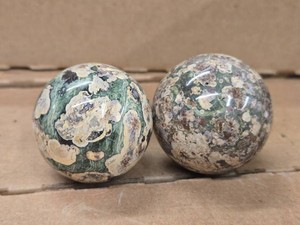 Lot of (2) Polished Solid Spheres - Rainforest Jasper, Sakura Jasper 1 34