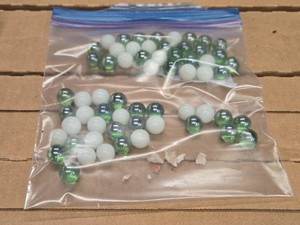 Lot of (1 Bag) Marbles - Green and White