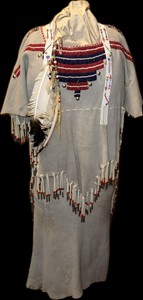 Beaded Native American-Style Buckskin Dress with Feather Accessory