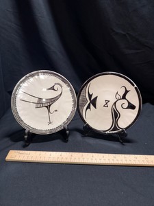 Two L. Pino Signed Decorative Plates  Bird & Deer, Laguna, NM