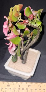 Vintage Chinese Gemstone Bonsai Tree  Pink Hardstone Flowers & Jade Leaves