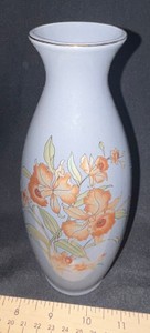 Vintage Japanese Bijutsu Toki Art Pottery Vase  Blue Floral Orchid Design