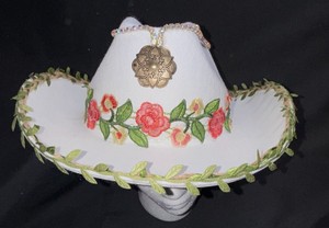 White Floral Embroidered Western Cowboy Hat w Rhinestones & Concho