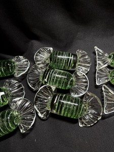 Lot of 9 Green Murano-Styled Art Glass Wrapped Candy Figurines  Decorative Glass