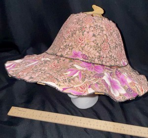 Vintage Floral Fabric Folding Hand Fan Hat w Bamboo Ribs  Asian-Inspired Design