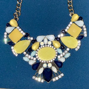 Chunky Yellow, Blue & White Rhinestone Statement Necklace  GoldSilver-Tone Chain