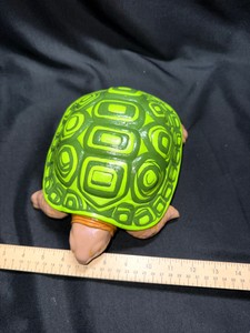 Colorful Ceramic Turtle Figurine  Green Geometric Shell Design