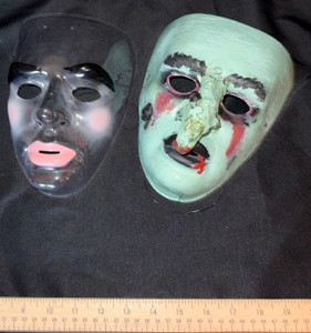 Pair of Vintage Costume Masks  Clear Plastic Face & Hand-Painted Character Mask