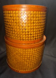 Chinese Style Bamboo Woven Nesting Storage Baskets with Lids  Set of 2, Brown & Honey Tones