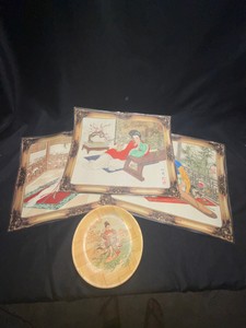 Chinese-Style Decorative Placemats & Round Display Plate  4-Piece Lot