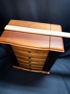 Handcrafted Wooden Jewelry Chest by Robert Neisse  Lined Drawers & Side Storage