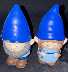 Blue-Hatted Gnome Couple Figurines  A Charming Pair for Your Shelf or Patio