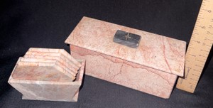 Game Night in Stone  Marble Domino Set & Six Coasters with Matching Holder