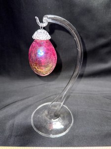 Iridescent Pink Crackle-Finish Egg Ornament with Clear Display Stand
