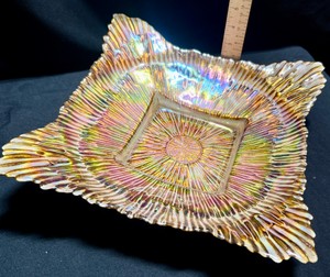 Iridescent Glass Centerpiece BowlPlatter with Ruffled Edges & Gold-Tone Finish