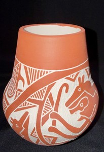 Signed Ergil Vallo Dalawepi Acoma Pottery Vase with Animal Designs