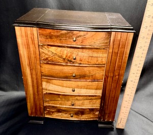 Handcrafted Wooden Jewelry Chest by Robert Neisse  Lined Drawers & Side Storage