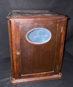 Wooden Shaving Cabinet with Oval Mirror, Vintage Razors & Manual Hair Clippers