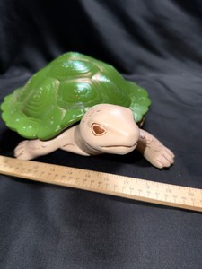 Decorative Turtle Figurine with Bright Green Iridescent Shell