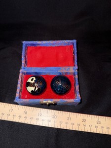 Chinese Baoding Hand Exercise Balls with Cloisonn-Style Panda Designs & Case