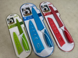 3 New Ceramic Coated Kitchen Knives with Sleeves