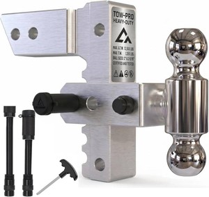 $120 Adjustable Trailer Hitch - Heavy Duty Aluminum Drop Drawbar Hitch - Fits 2.5" Receiver, 6" Drop/Rise with 2" & 2-5/16" Solid Dual Balls 18,500 LBS GTW- for Truck, SUV, RV