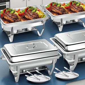 Chafing Dishes for Buffet 4 Pack 9QT, Large Full Size Chafing Dishes Buffet Set, Rectangular Chafing Pans with 4 Silver Tongs with Folding Frame & Lid, Stainless Steel Food Warmer for Parties