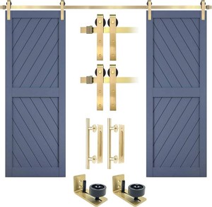 $320 Rio Salto Gold Barn Door Hardware Kit Adjustable Length Sliding Hardware Modern Barn Interior Gold Brushed Brass Panel Hardware - 6.5ft - Hardware ONLY (Hardware Kit Plus, 8ft 2in - Double Door)