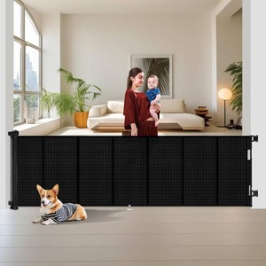 Miumoon 150 inch Retractable Baby Gates 34 inch Tall, Retractable Gate with Reinforced Strip Design to Prevent Crawling Through, 12 FT Extra Wide Retractable Dog Gate for IndoorOutdoor