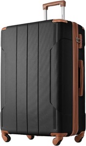 Merax 28 Inch Checked-Large Luggage with Corner Protector (Black Brown)  Expansion zipper,Suitcases for Travel,TSA-approved lock,28-Inch Lightweight Hardside,Spinner Suitcase for Business Travel