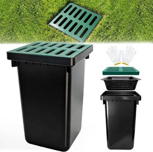 $140 24Inch Catch Basin with Grate, Square Extra Large Yard Drainage Catch Basin for Drainage with Debris Basket, No Pre-Drilled Holes for Patios, Downspout, Municipal Pipeline