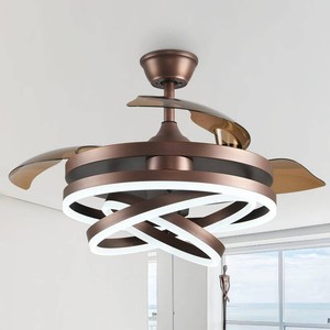 $150 42 Inch Retractable Ceiling Fan, DC Motor Chandelier Ceiling Fans with Lights Remote Control for Living Room Bedroom,3 Color, 6 Speed (Brown, 42 inch)