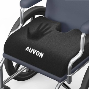 AUVON Wheelchair Seat Cushion, Thigh Slope Design for Long Sitting Comfort  Ergonomic Memory Foam Chair Cushion, U-Cutout for Sciatica & Back Relief, Waterproof Cover, Anti-Sore & Ulcer, Buckle Strap