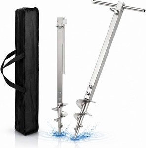 22 44.5 Screw-in Sand Anchor Pole, One-Piece Non-Welded Auger, 304 Stainless Steel, Self-Locking Nuts - Heavy Duty Shallow Water Anchor for Boat, Jet Ski, Kayak, Pontoon, PWC