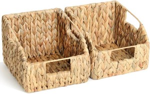 2-Pack Wicker Basket Set - Water Hyacinth Pantry Organizers and Storage wHandles, For Home, Bedroom, Kitchen, & More - 100% Earth Friendly Woven Rattan, Simple Open Shape Decorative Baskets