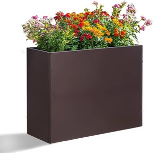 SUNNYPARK Large Metal Planter Box 32x 12x 24, Rectangular Modern Brown Metal Planter Box Heavy Duty with Drainage Holes for Outdoor Garden Patio