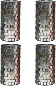 Hosley Set of 4 Mosaic Glass Tea Light Candle Holder Ideal Gift for Wedding Party Favor Spa Home Bridal Reiki Meditation (C-Silver, 7.87 High)