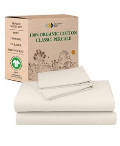 Sheets Set, GOTS Certified 100% Organic Cotton Percale, Bed Sheet by California Design Den - IvoryCream - Queen