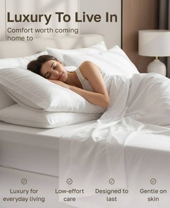$125 Luxury 1000 Thread Count Bed Sheets Set - 100% Cotton Sateen - Soft, Thick & Deep Pocket - Queen - White - Queen