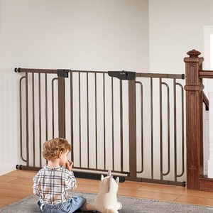 $130 Cumbor 29.7-57 Extra Wide Baby Gate for Stairs, Moms Choice Awards Winner-Dog Gate for Doorways, Pressure Mounted Walk Through Safety Child Gate for Kids Toddler, Tall Pet Puppy Fence Gate, Brown