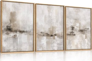 Ausril Large Minimalist Textured Framed Canvas Wall Art Set, Neutral Abstract Wall Decor, Modern Beige Gray Wall Painting, Brown and White Art Print for Living Room, Bedroom, Office 16   24   3