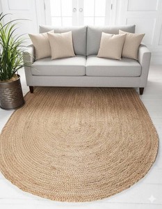 Craft Trade Oval Jute Area Rug, 4x6 Feet, Natural Braided Handwoven Floor Carpet, Reversible Oval Jute Rug for Living Room, Bedroom and Dining Space