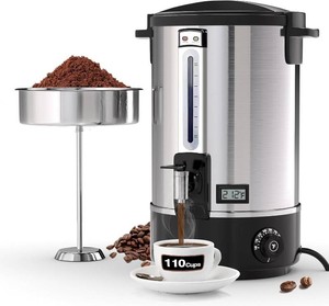 $160 Commercial Coffee Urn, 110-Cup 16L Fast Brew Stainless Steel Hot Beverage Dispenser with Thermometer-Electric Hot Water Urn for Wedding, Party, Catering Events with Easy Cleaning(Double Wall)