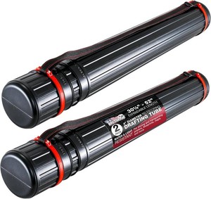 U.S. Art Supply Black Telescoping Drafting Tube (Pack of 2) - 4 Outside3-34 Inside Diameter, Expands 30-14 to 52, Durable Protection with Shoulder Strap - Ideal for Posters, Blueprints, Art