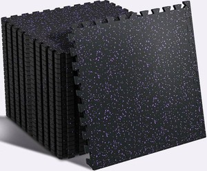 $130 SUPERJARE 0.56 Thick 12 Pcs 48 Sq Ft Rubber Top Exercise Equipment Mats, High Density EVA Foam Mats with Rubber Top, Interlocking Gym Flooring for Home Gym, Protective Workout Mat, BlackPurple