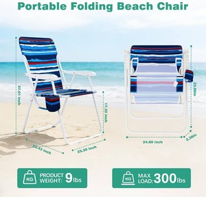 SunnyFeel 15 Tall Folding Beach Chair for Adults Oversized Portable High Seat Sand Chair Heavy Duty 300 LBS, Foldable Camping Lawn Chairs for CampOutdoorTravelPicnicConcertSports