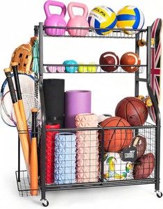 Mythinglogic Sports Equipment Garage Organizer,Garage Ball Storage for Sports Gear and Toys, Rolling Ball Cart with Wheels for IndoorOutdoor Use